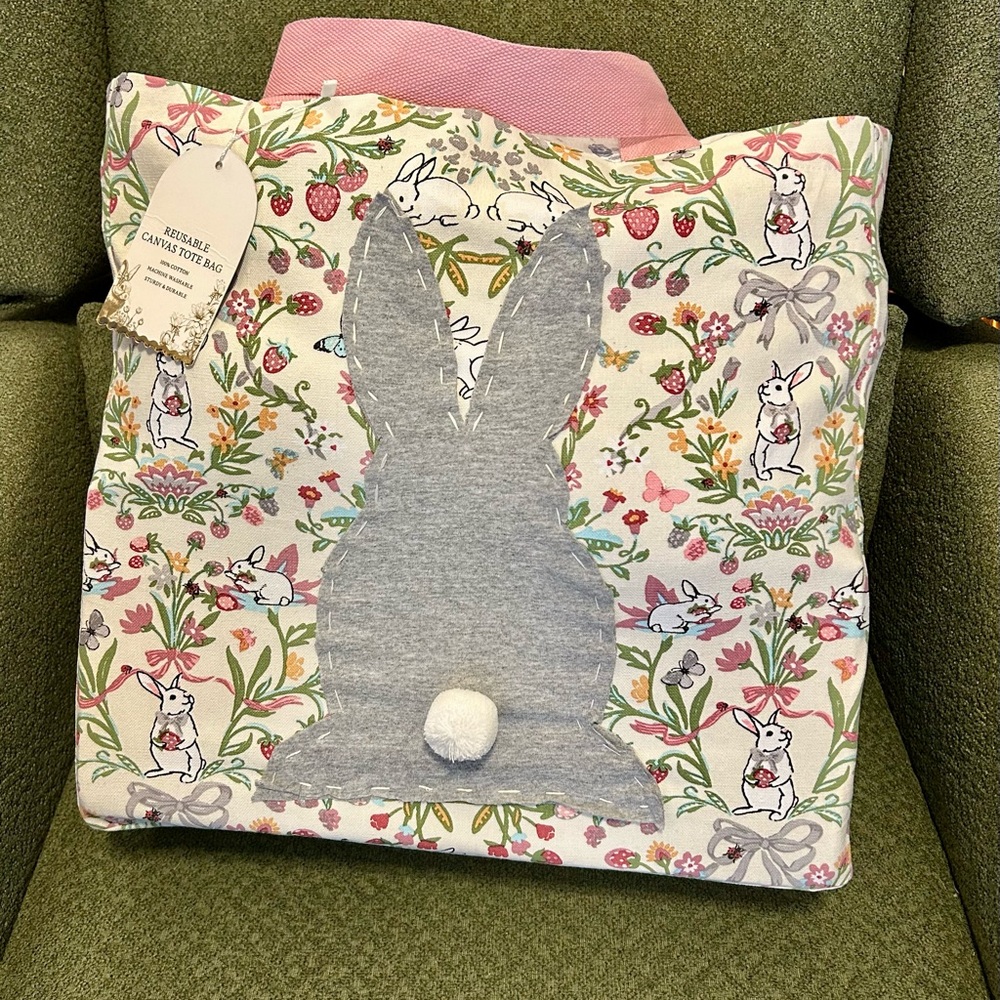 Charming Floral Bunny Tote Bag